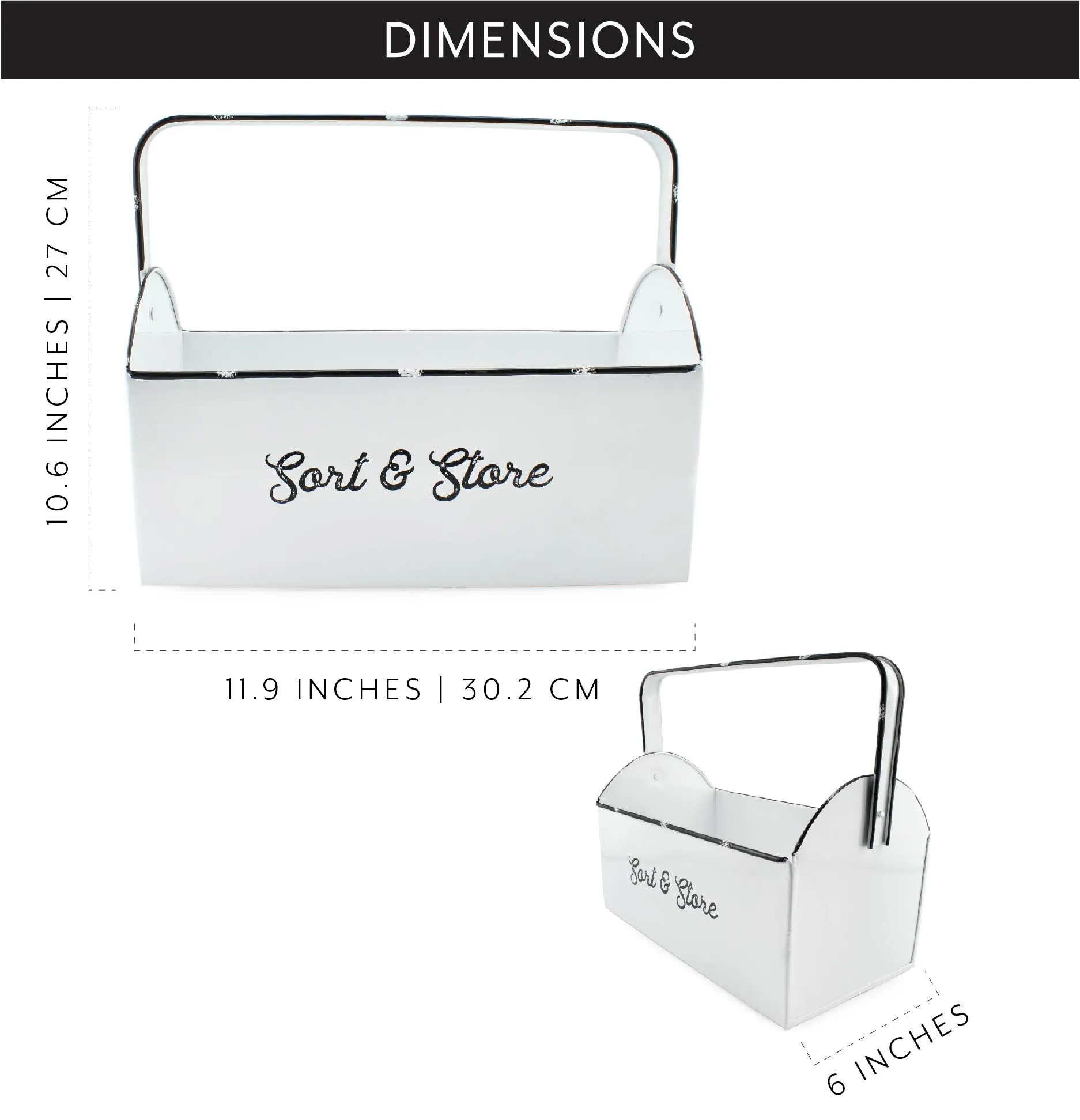 Enamelware Rustic Caddy with Handle (White, Case of 9)