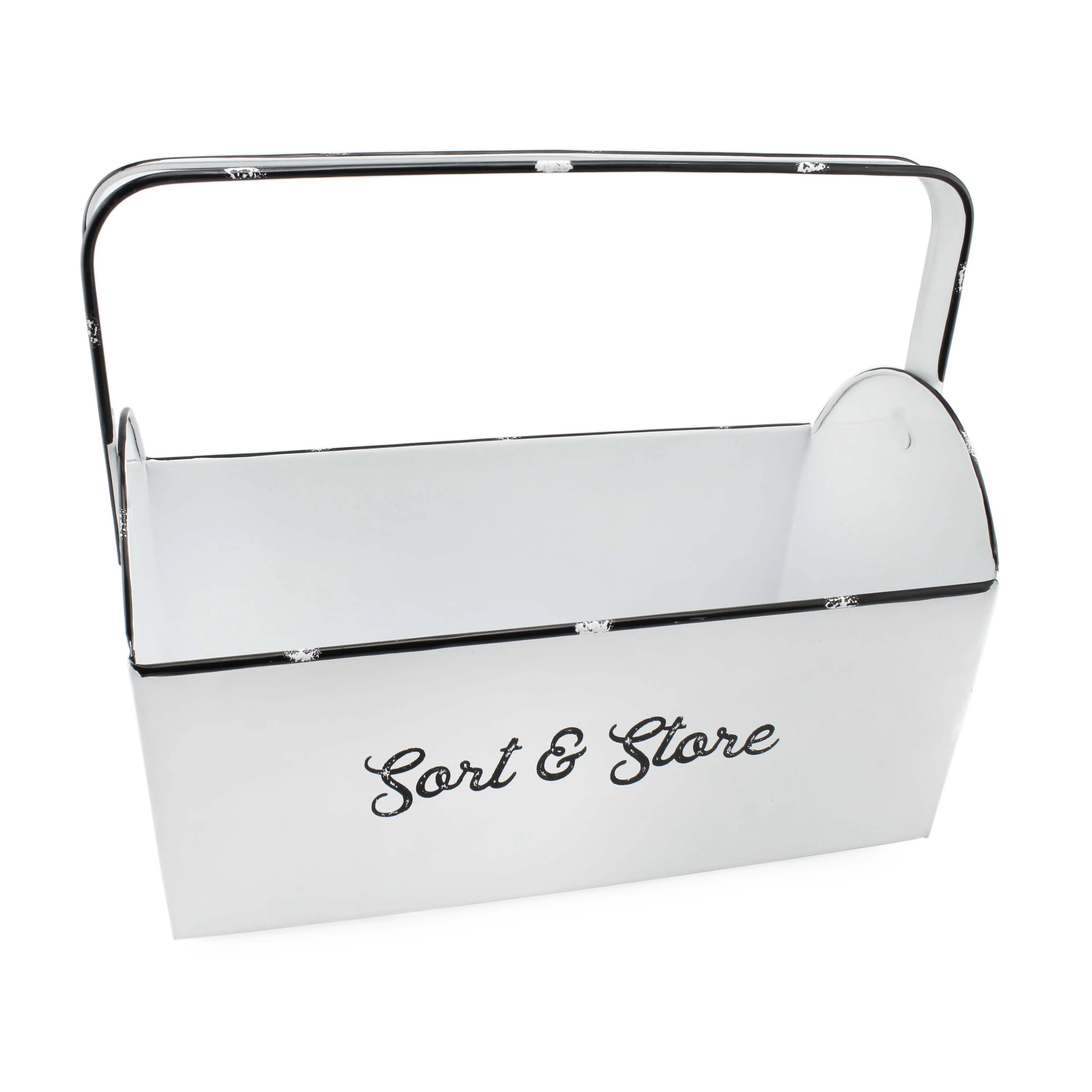 Enamelware Rustic Caddy with Handle (White, Case of 9)