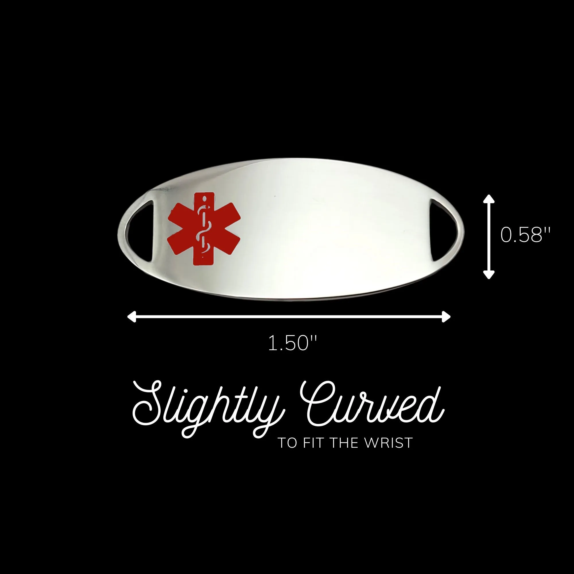 Engraved Stainless Steel Oval Medical Bracelet ID Tag - Red