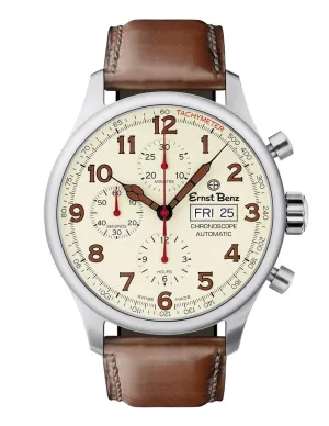 Ernst Benz Chronoscope 44mm Brown Leather Strap Chronograph Men's Watch GC40118