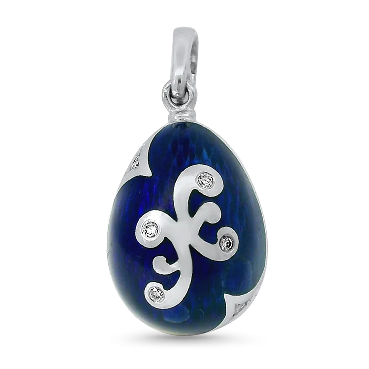Estate Fabrege 18k White Gold Egg Pendant