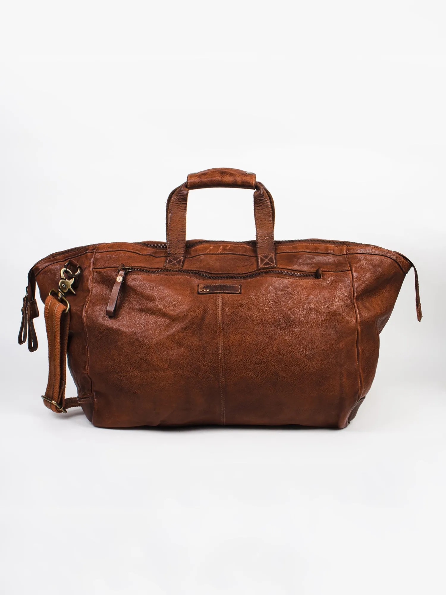 Ethan: Navy Weekender Bag In Washed Leather For Travel by art n vintage