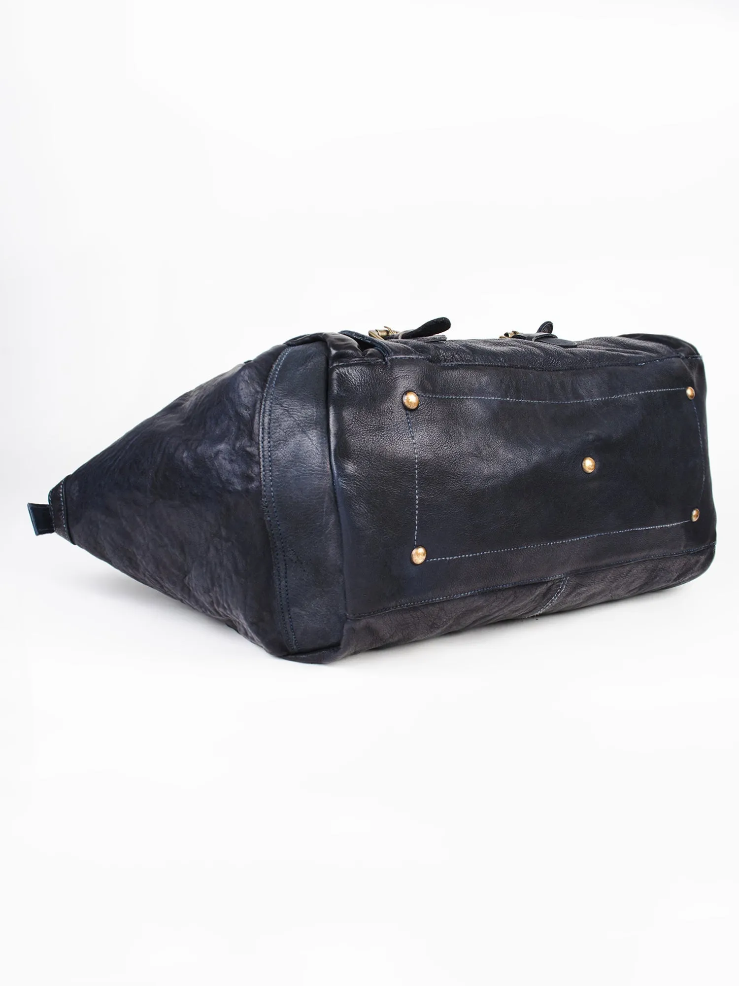 Ethan: Navy Weekender Bag In Washed Leather For Travel by art n vintage