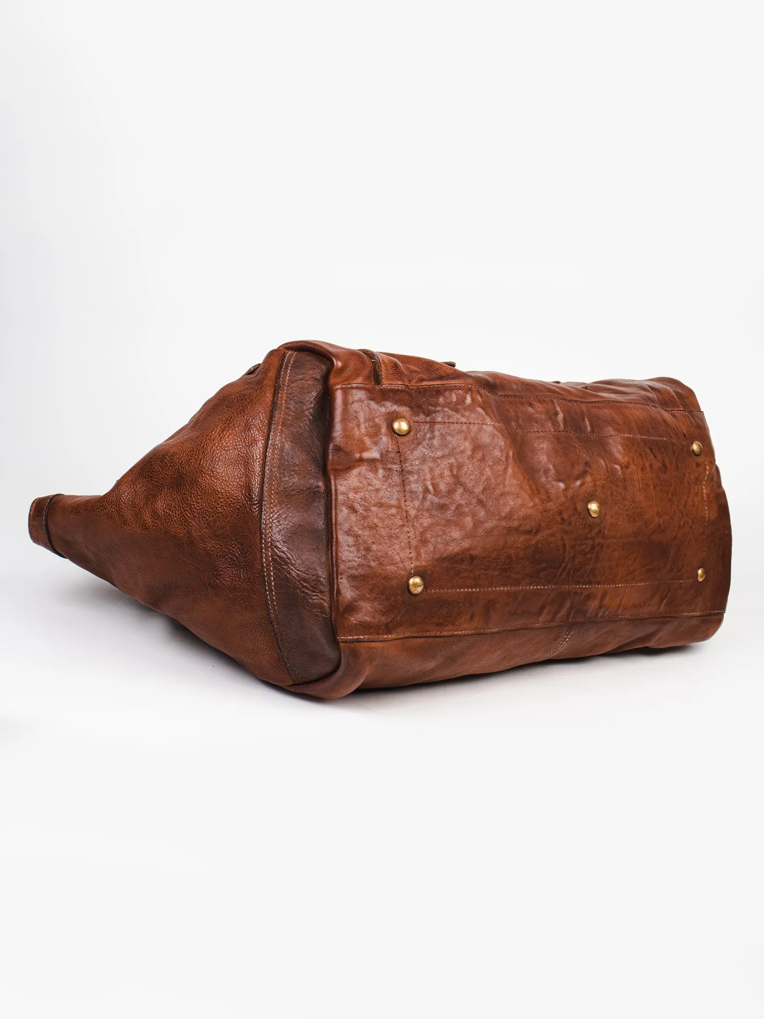 Ethan: Navy Weekender Bag In Washed Leather For Travel by art n vintage