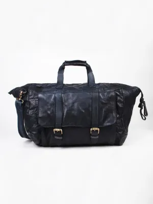 Ethan: Navy Weekender Bag In Washed Leather For Travel by art n vintage