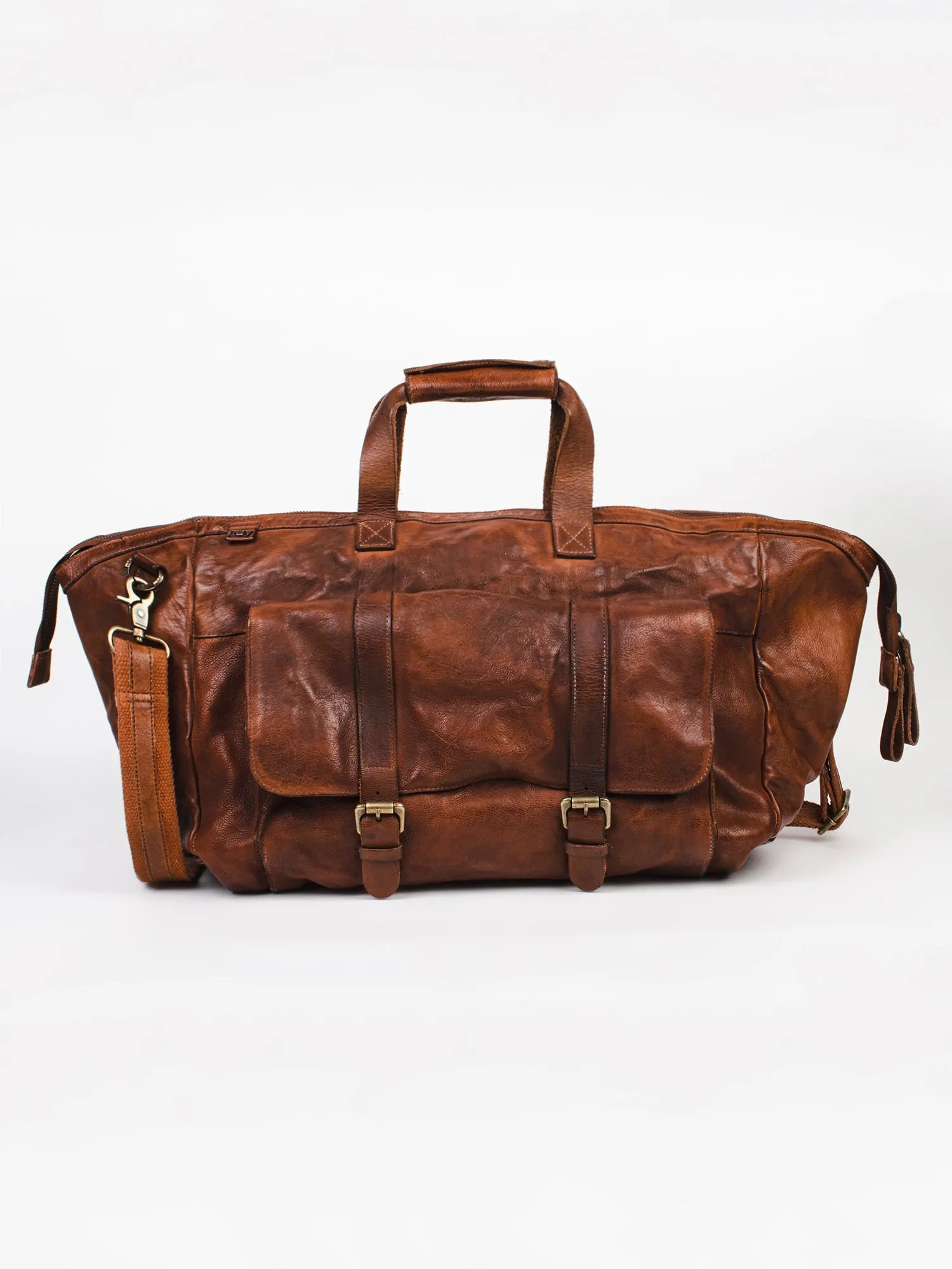 Ethan: Navy Weekender Bag In Washed Leather For Travel by art n vintage