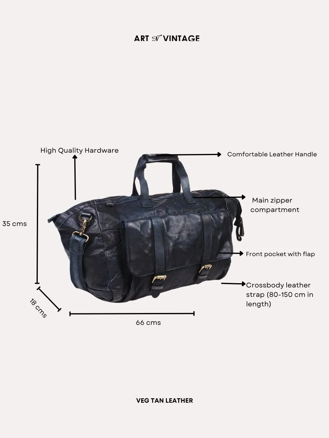 Ethan: Navy Weekender Bag In Washed Leather For Travel by art n vintage