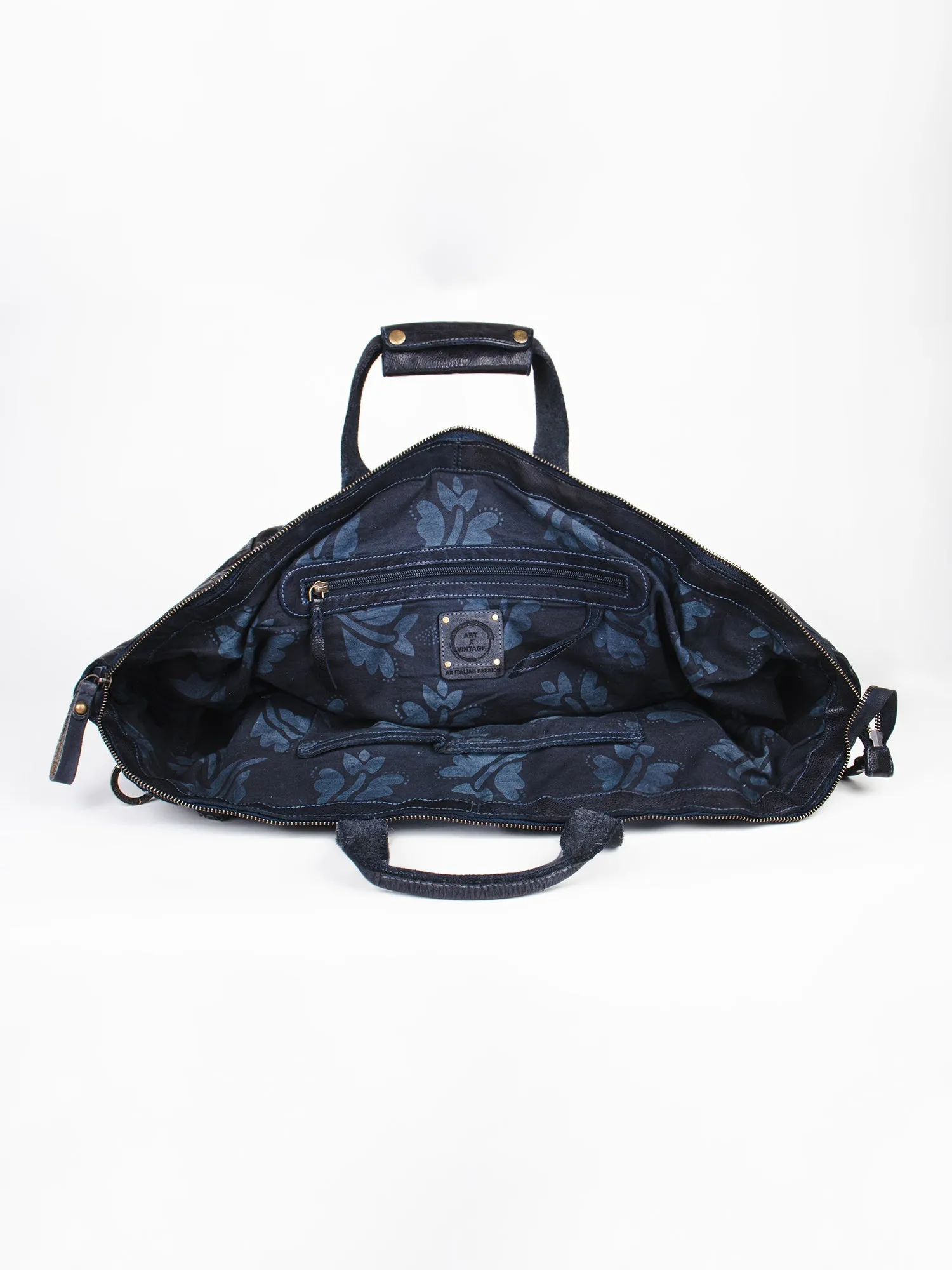 Ethan: Navy Weekender Bag In Washed Leather For Travel by art n vintage