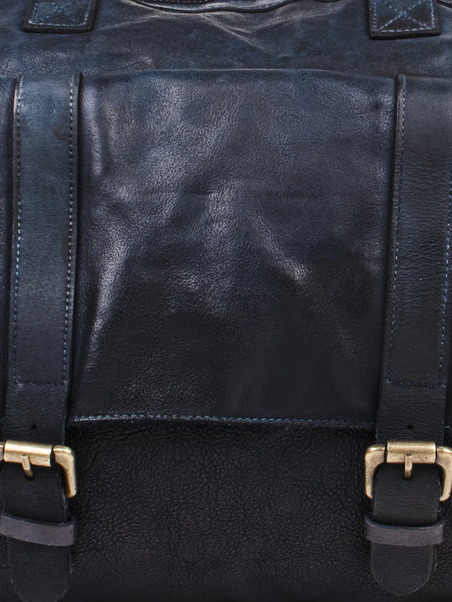 Ethan: Navy Weekender Bag In Washed Leather For Travel by art n vintage
