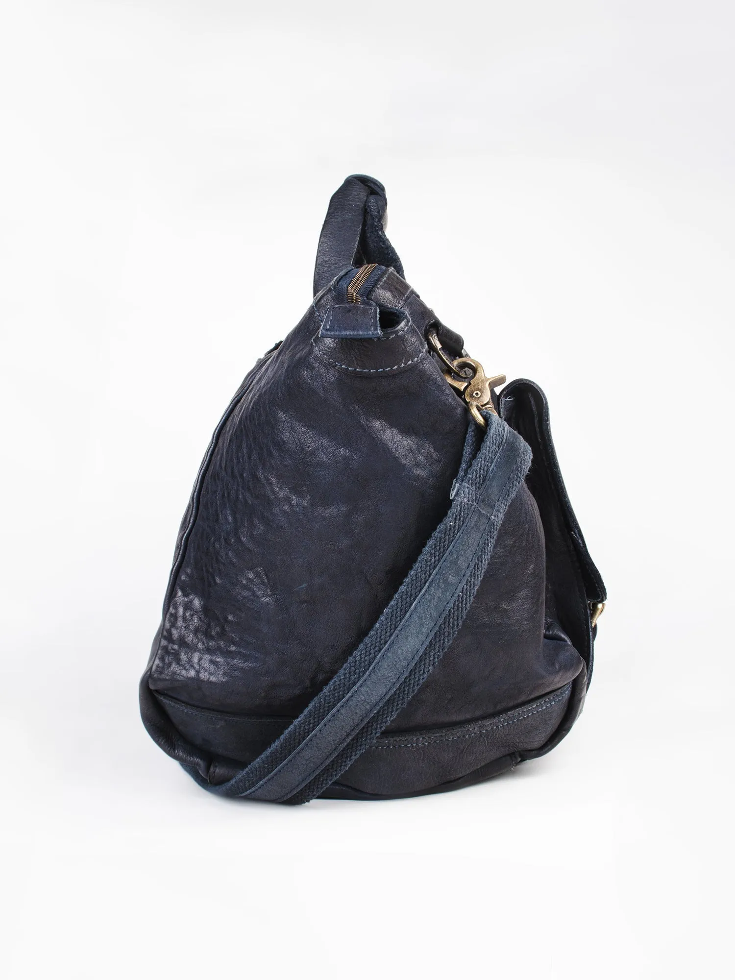 Ethan: Navy Weekender Bag In Washed Leather For Travel by art n vintage