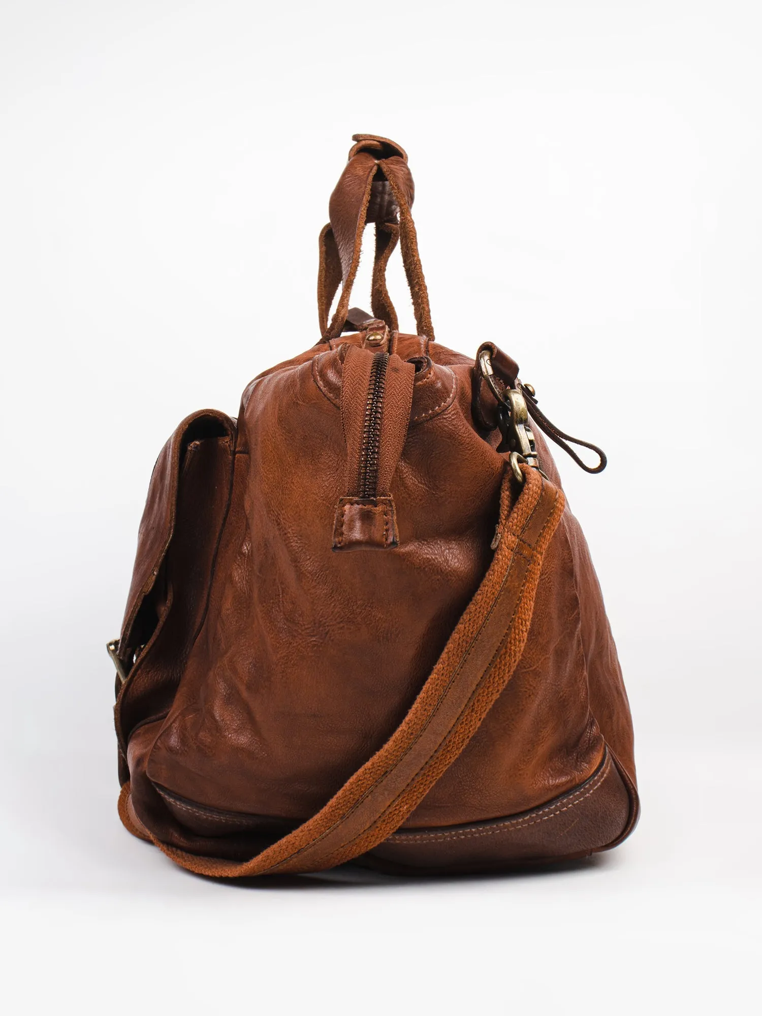 Ethan: Navy Weekender Bag In Washed Leather For Travel by art n vintage