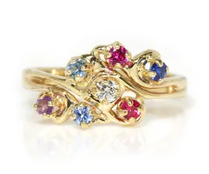 Family Birthstone Yellow Gold Swirl Ring
