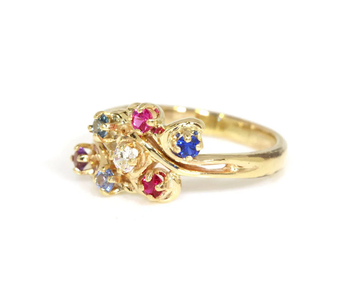 Family Birthstone Yellow Gold Swirl Ring