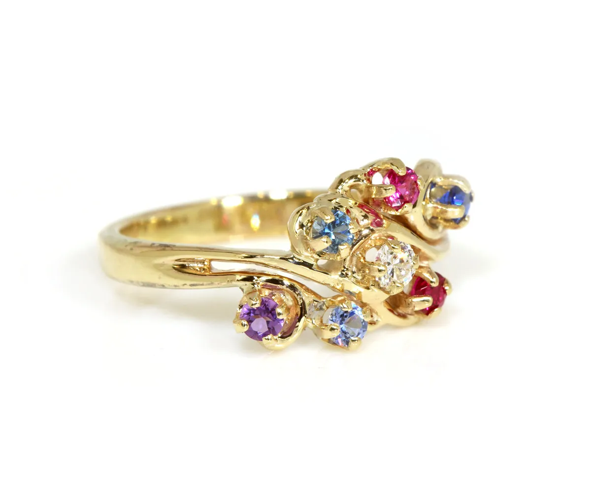 Family Birthstone Yellow Gold Swirl Ring