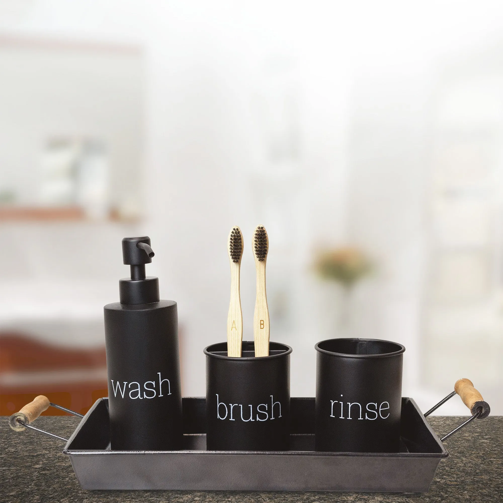 Farmhouse Bathroom Accessories Set (3-Piece Set, Black, Case of 30)