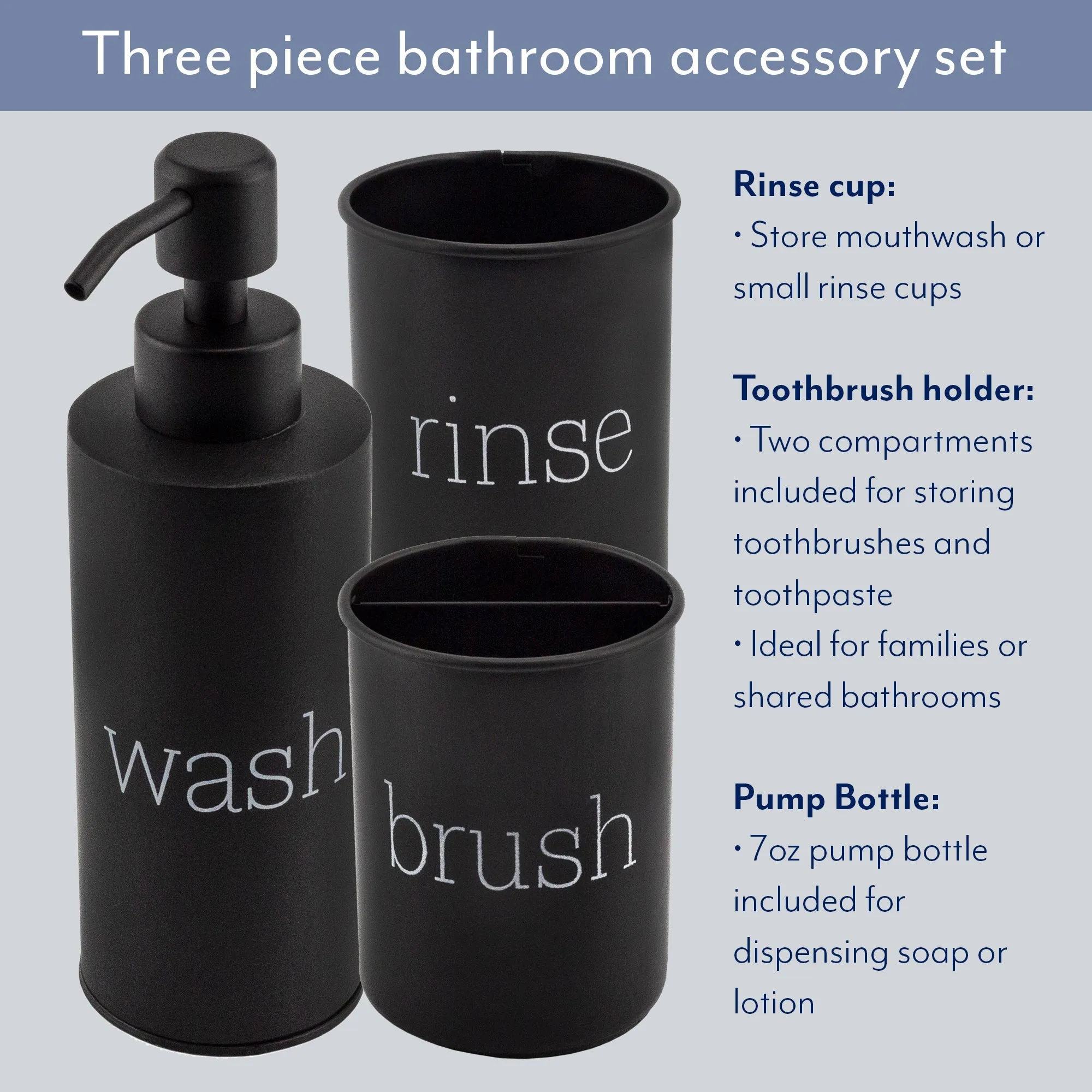 Farmhouse Bathroom Accessories Set (3-Piece Set, Black, Case of 30)