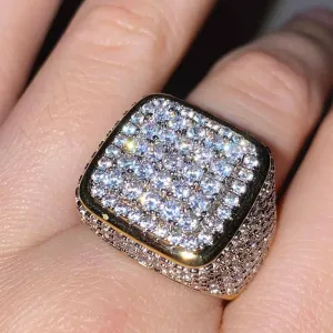 Fashion Silver Gold Plated Clear Zircon Cz Iced Out Hip Hop Jewelry Ring