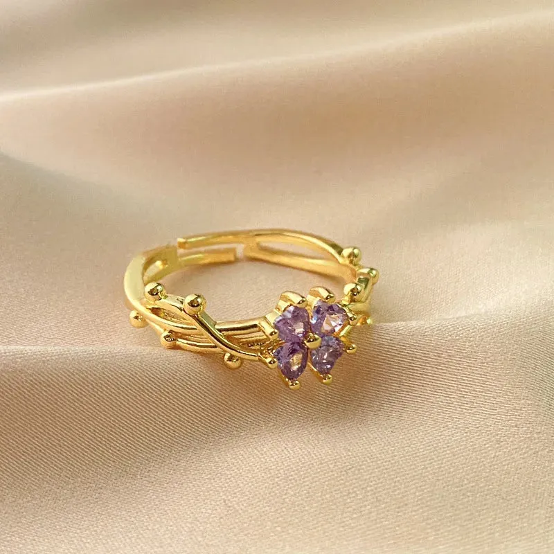 Fashionable French Violet Adjustable Ring