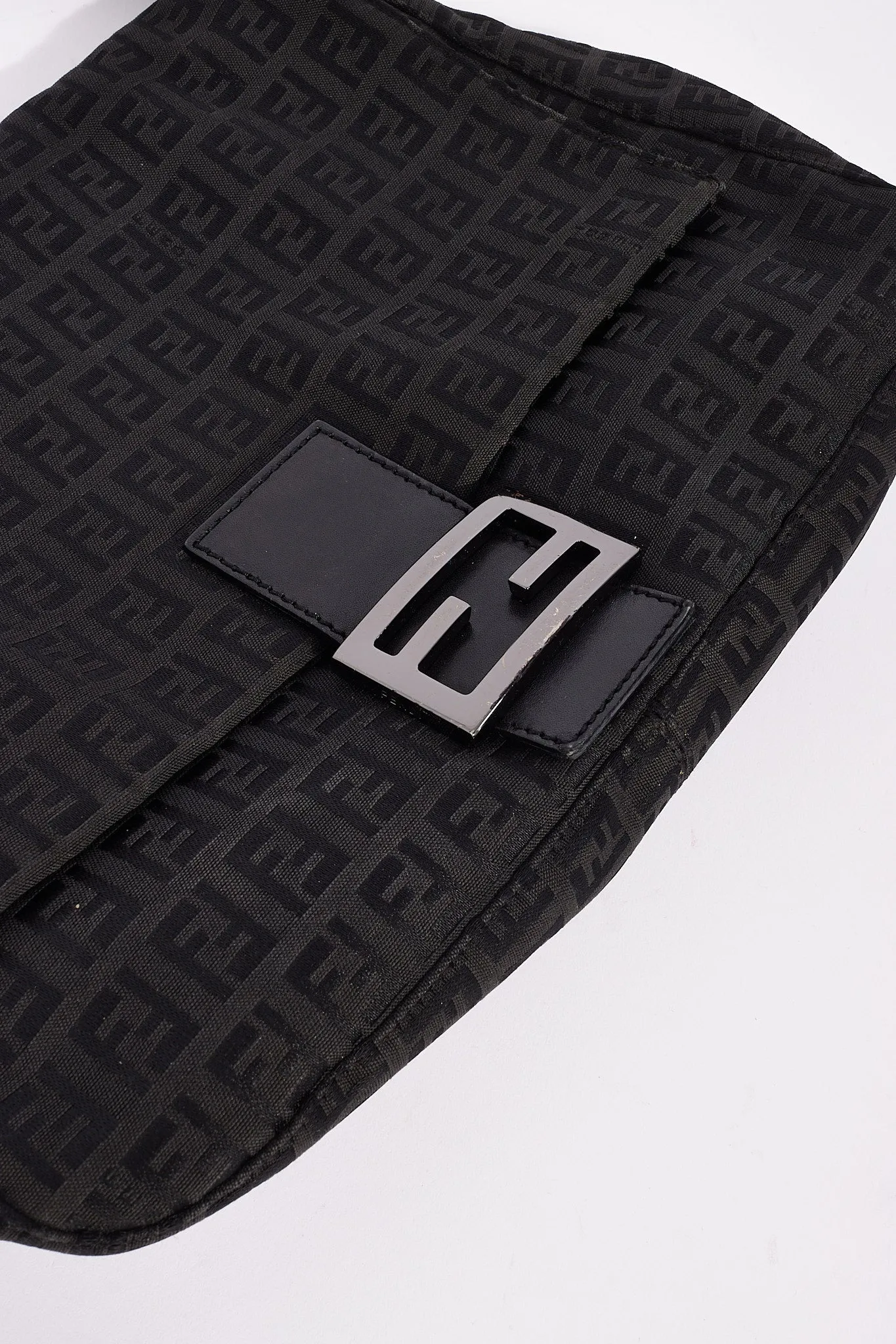 Fendi Black Canvas Zucchino Mama Baguette Shoulder Bag