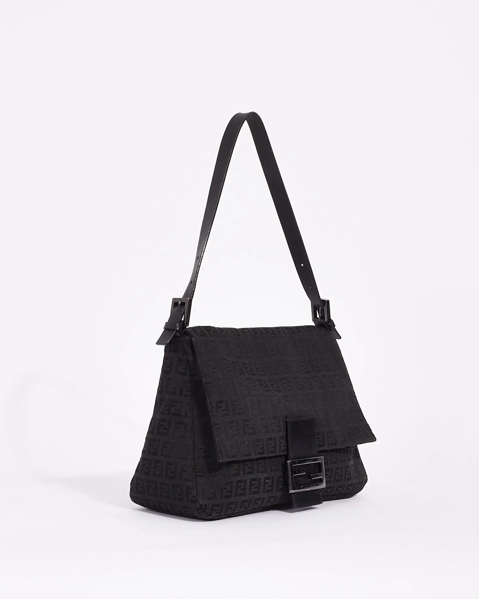 Fendi Black Canvas Zucchino Mama Baguette Shoulder Bag