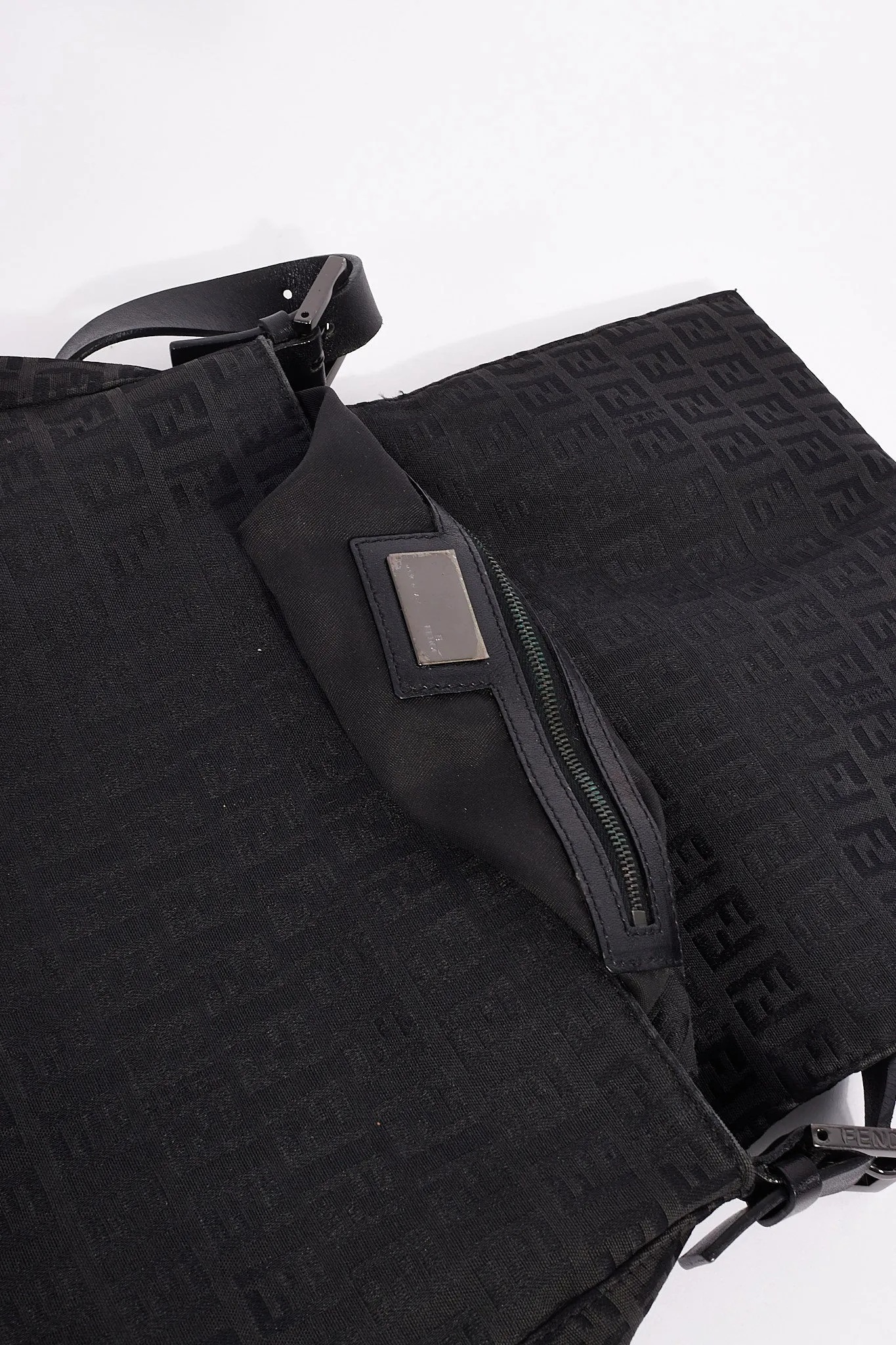 Fendi Black Canvas Zucchino Mama Baguette Shoulder Bag
