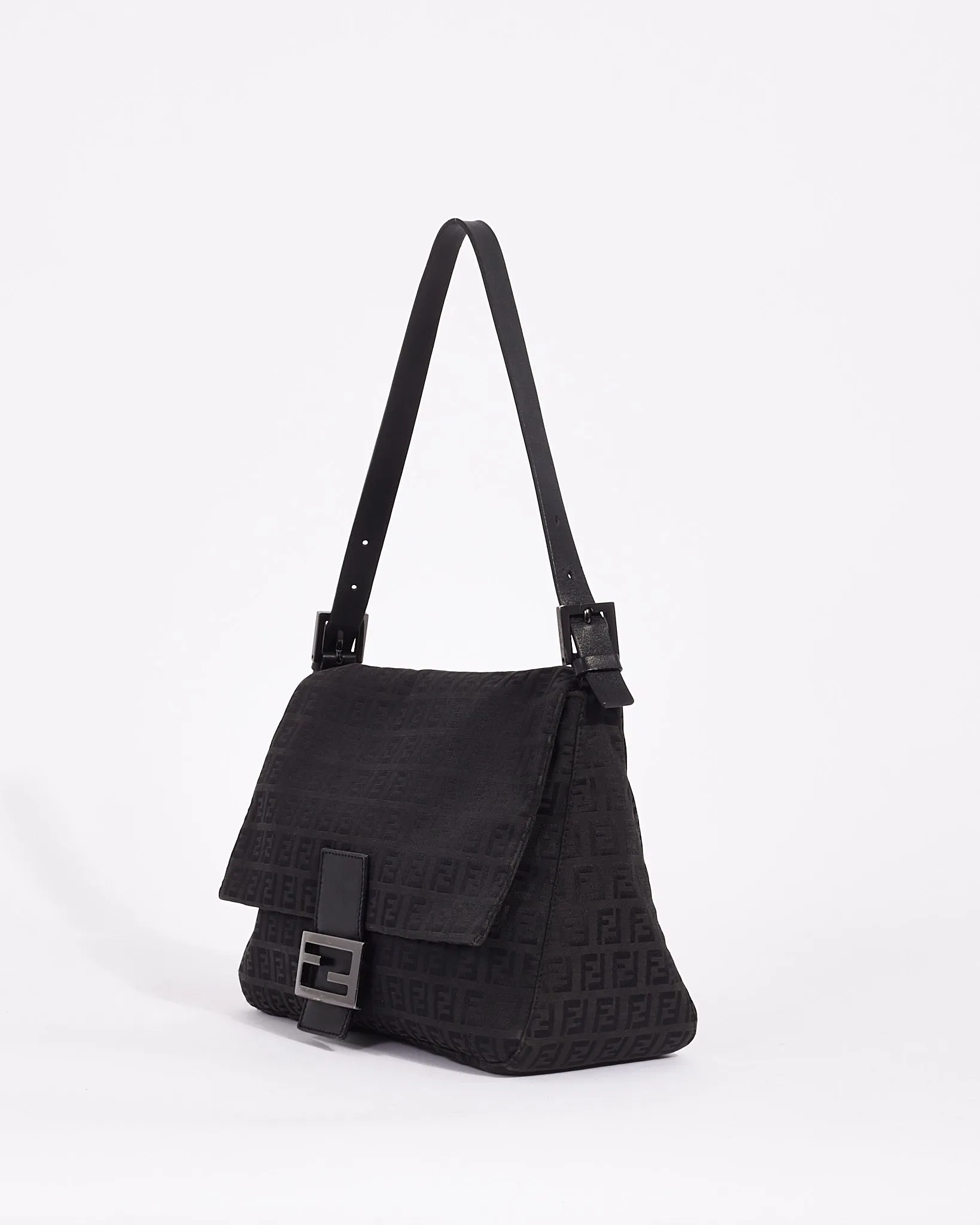 Fendi Black Canvas Zucchino Mama Baguette Shoulder Bag