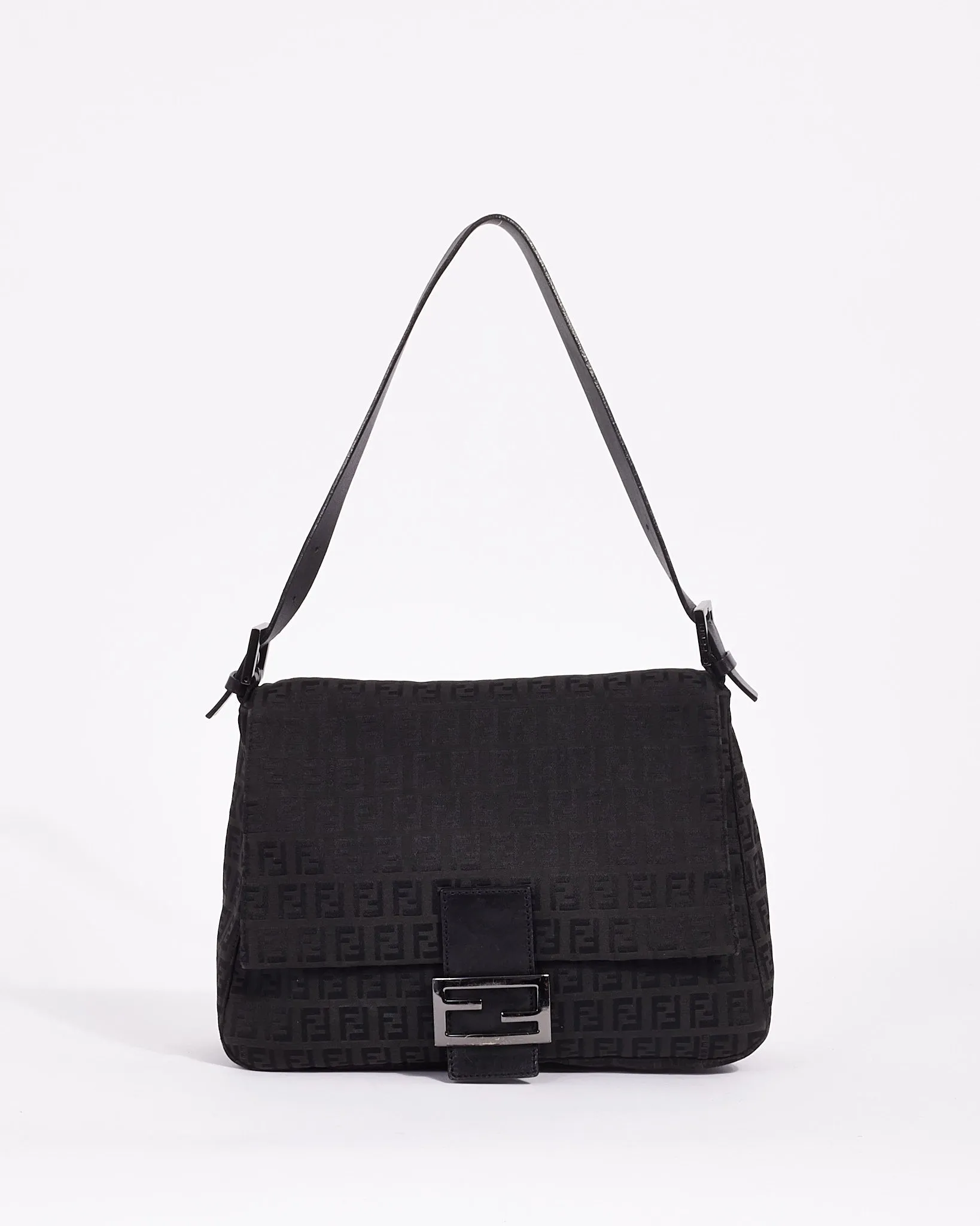 Fendi Black Canvas Zucchino Mama Baguette Shoulder Bag