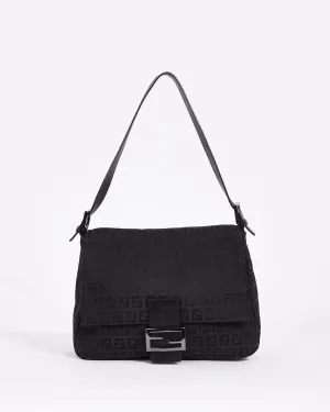 Fendi Black Canvas Zucchino Mama Baguette Shoulder Bag