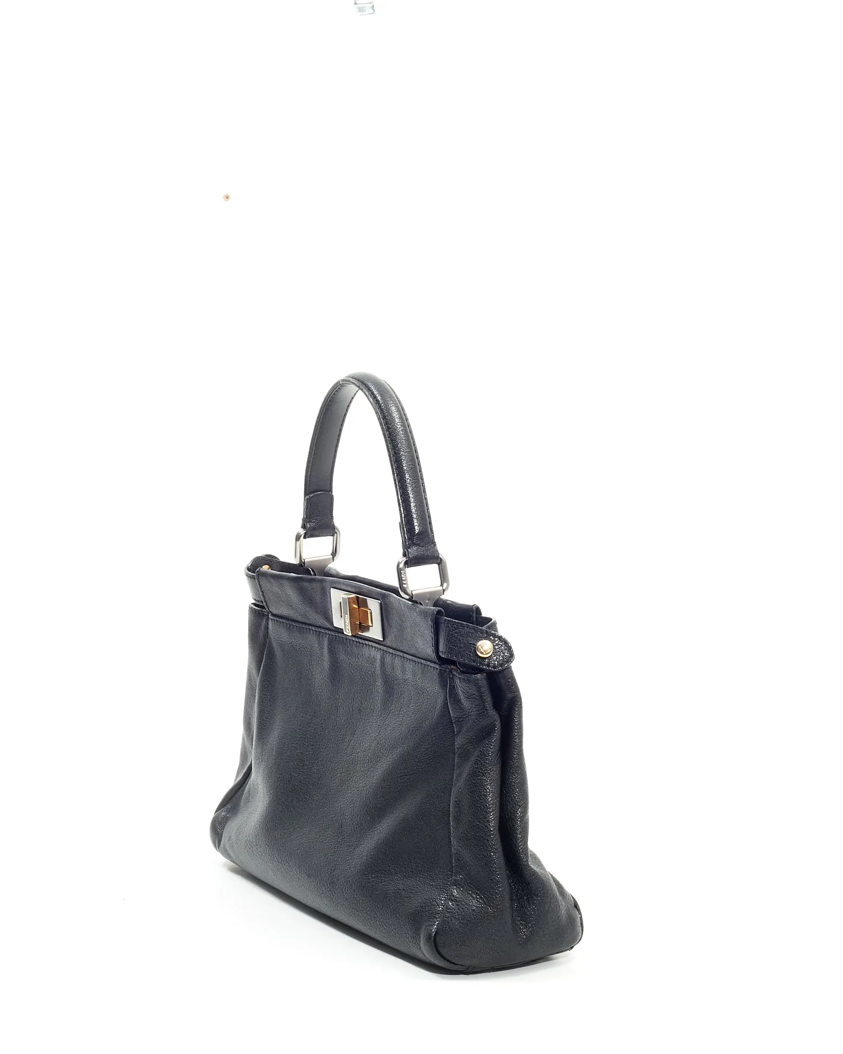 Fendi Black Leather Peekaboo Top Handle Bag