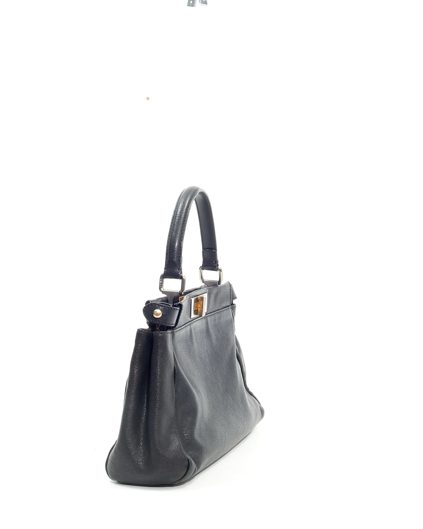 Fendi Black Leather Peekaboo Top Handle Bag