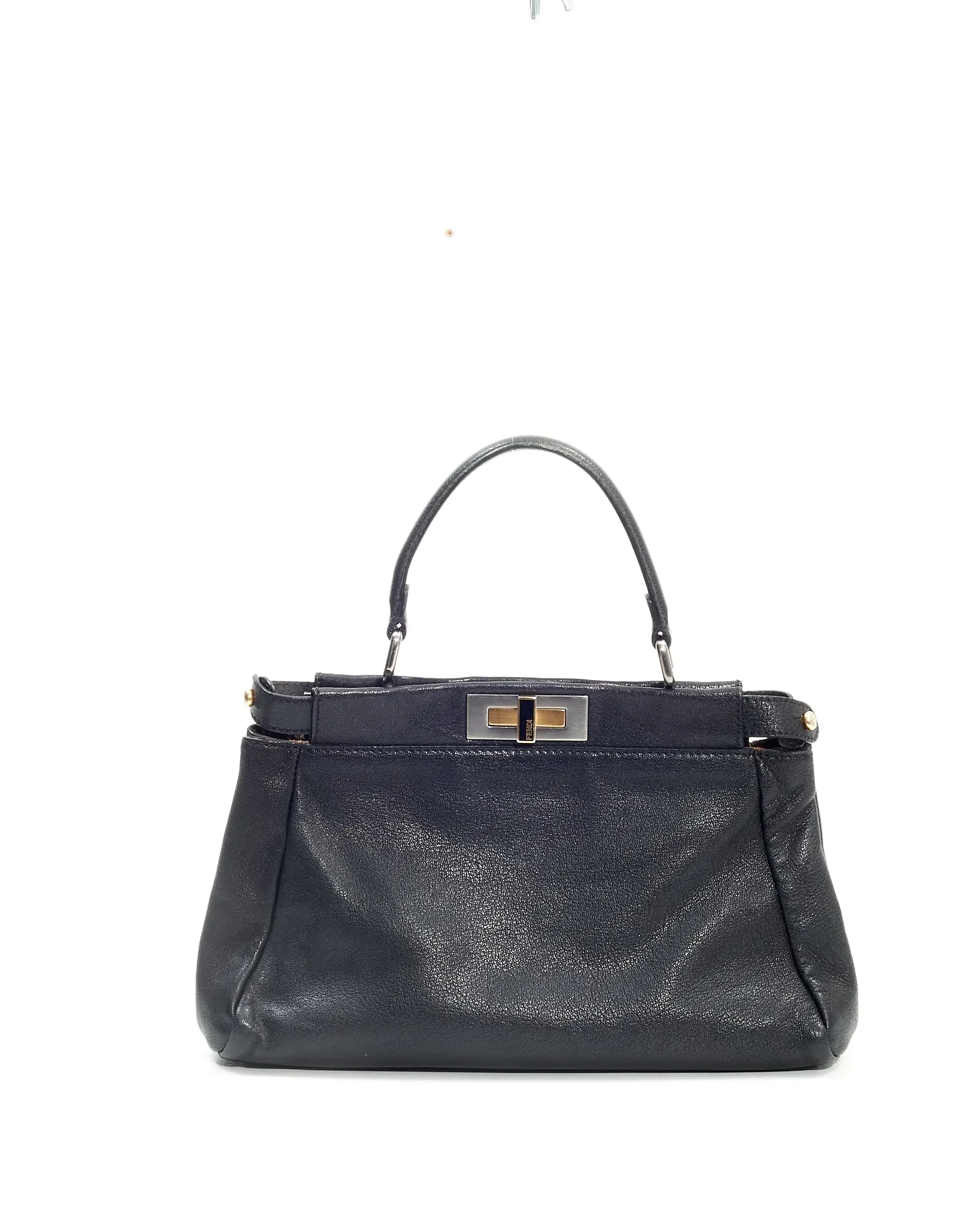 Fendi Black Leather Peekaboo Top Handle Bag
