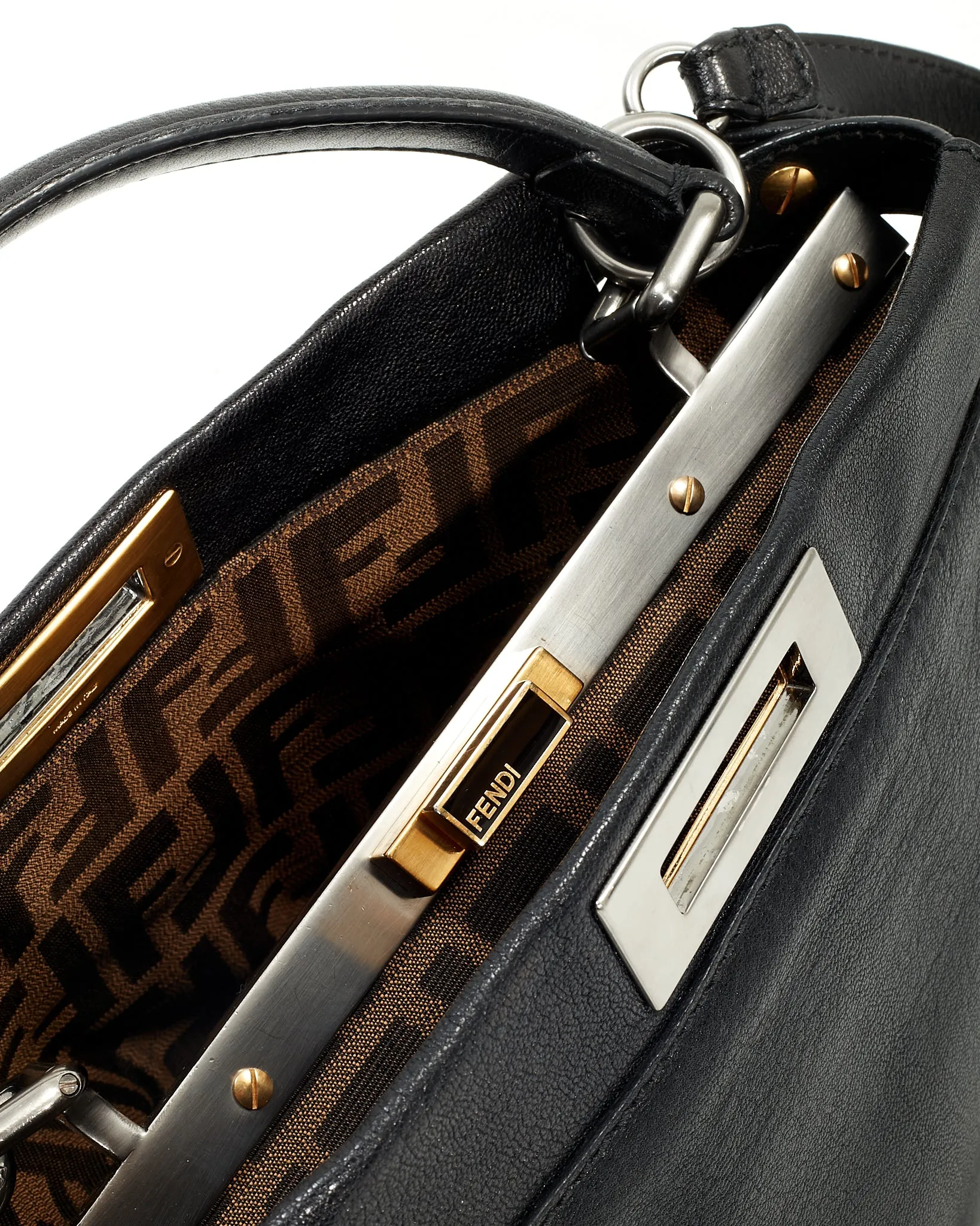 Fendi Black Leather Peekaboo Top Handle Bag