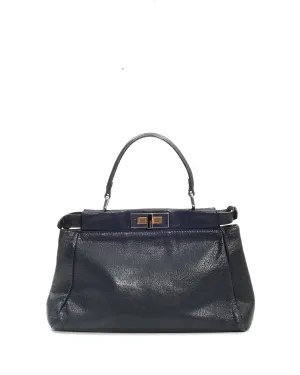 Fendi Black Leather Peekaboo Top Handle Bag
