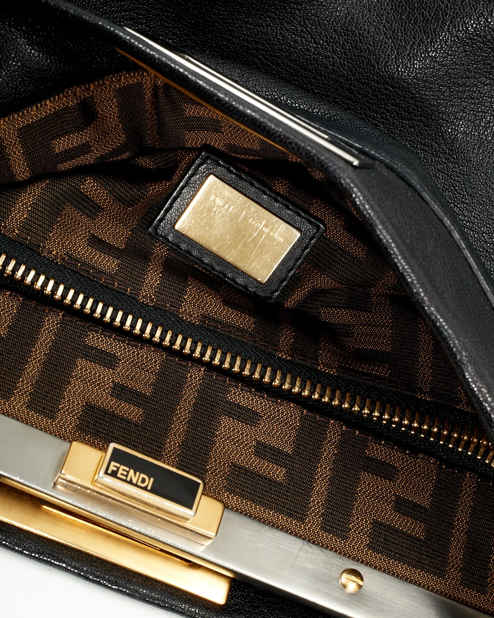 Fendi Black Leather Peekaboo Top Handle Bag