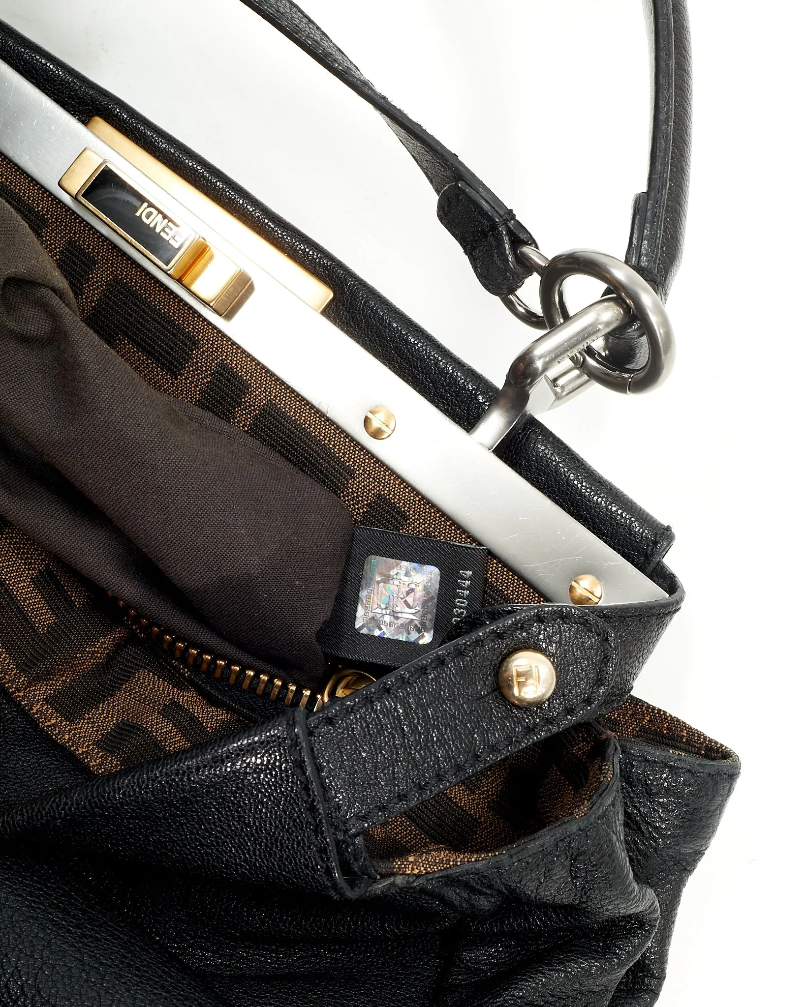 Fendi Black Leather Peekaboo Top Handle Bag