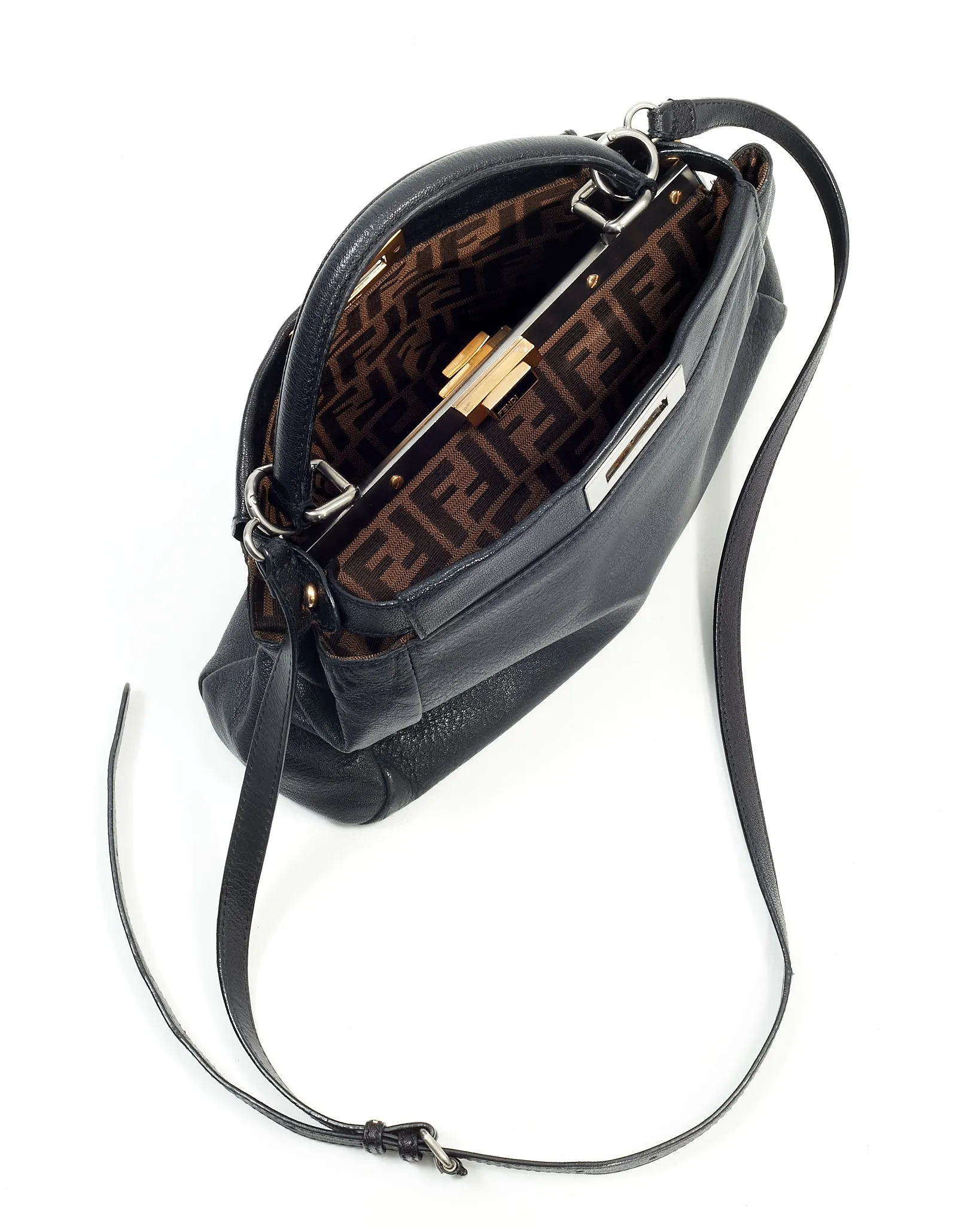 Fendi Black Leather Peekaboo Top Handle Bag