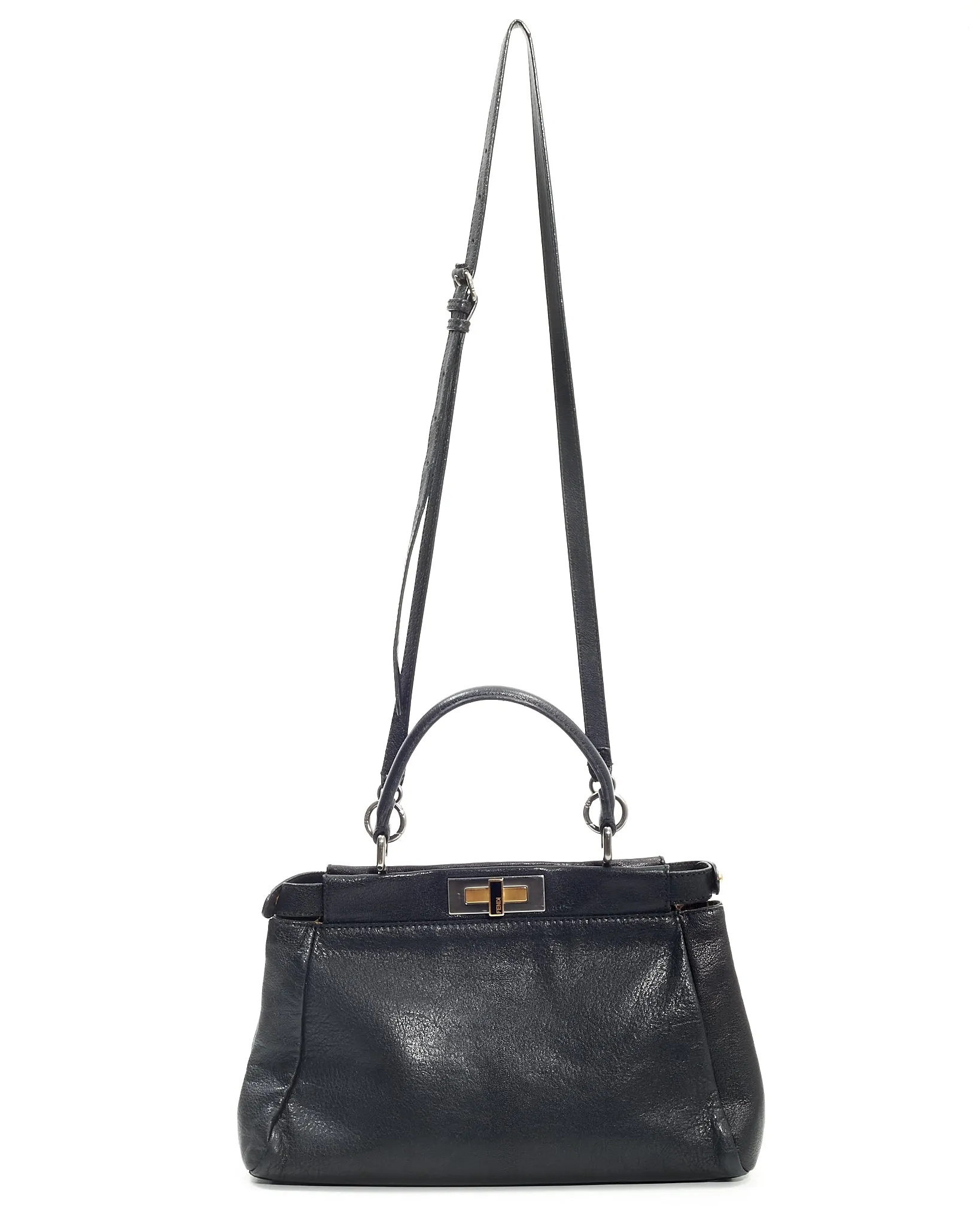 Fendi Black Leather Peekaboo Top Handle Bag