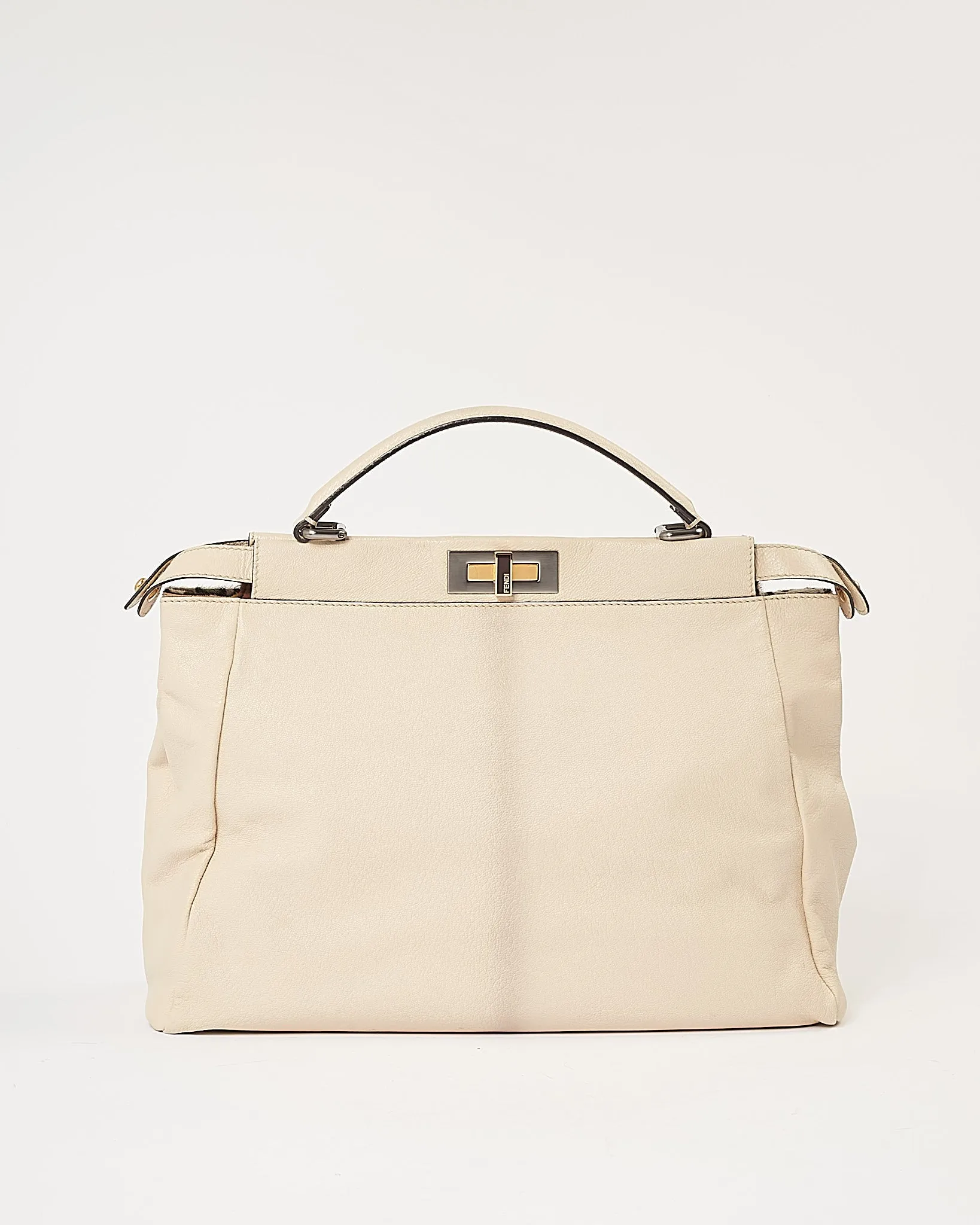 Fendi Cream Leather Multicolour Leopard Pony Hair Large Peekaboo Tote