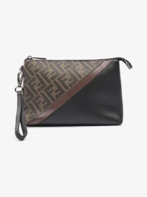 Fendi Diagonal Flat Pouch Tobacco / Black Coated Canvas