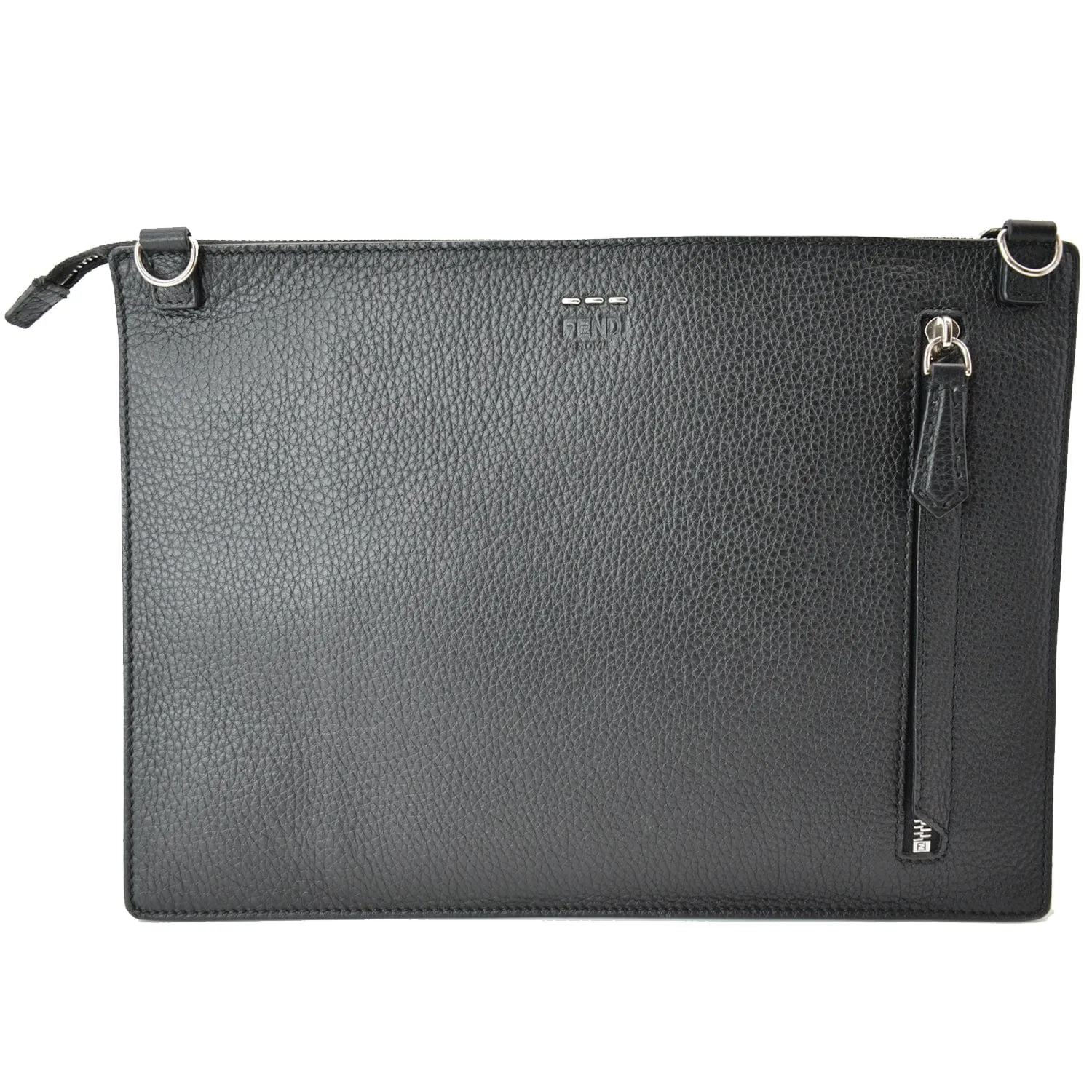 FENDI Leather Crossbody Messenger Bag Black