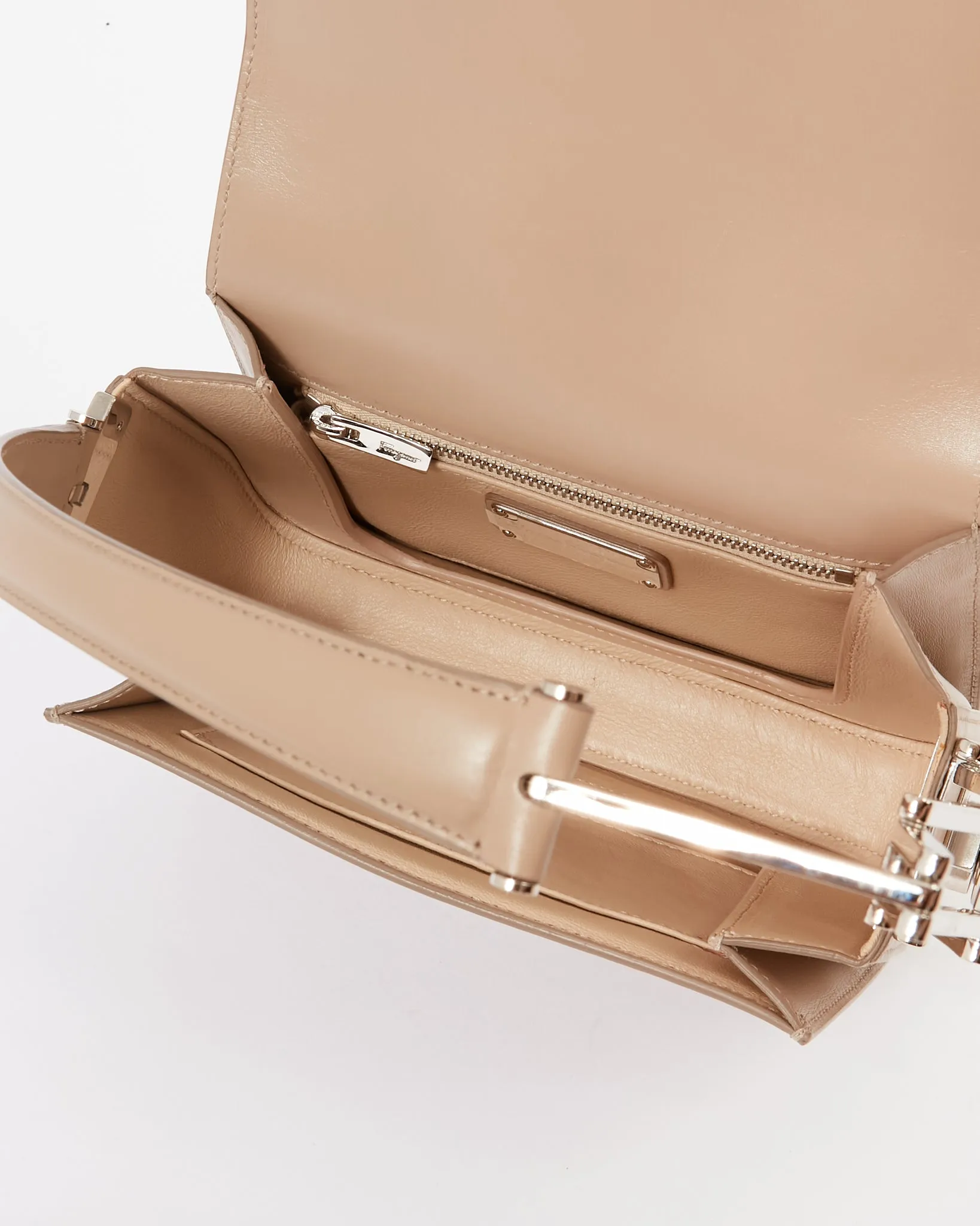 Ferragamo Taupe Smooth Leather Shoulder Bag