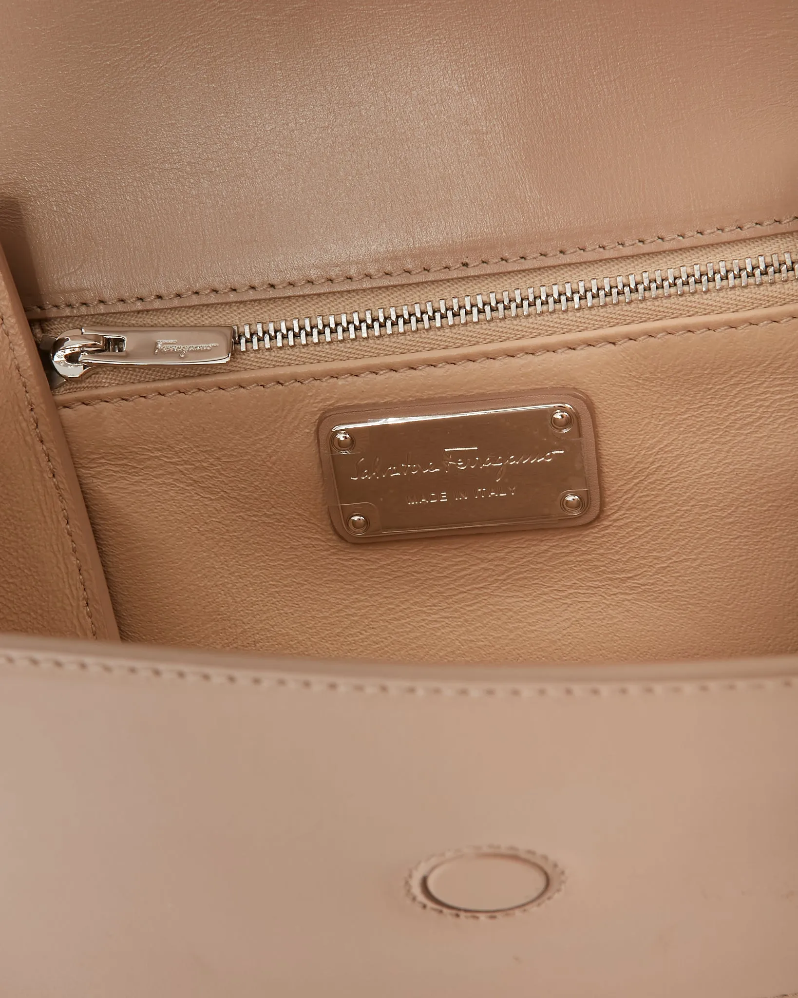 Ferragamo Taupe Smooth Leather Shoulder Bag
