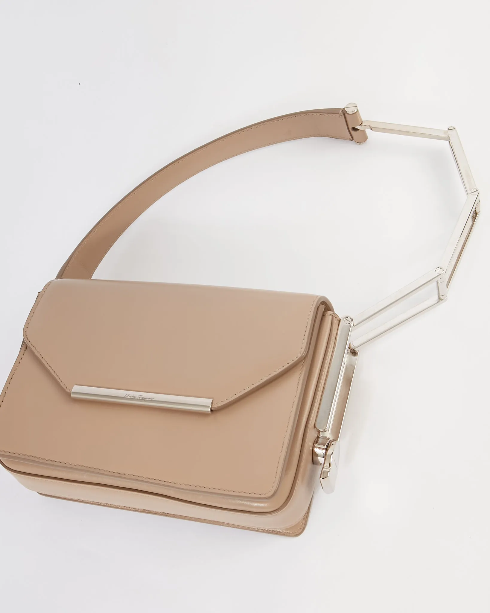 Ferragamo Taupe Smooth Leather Shoulder Bag