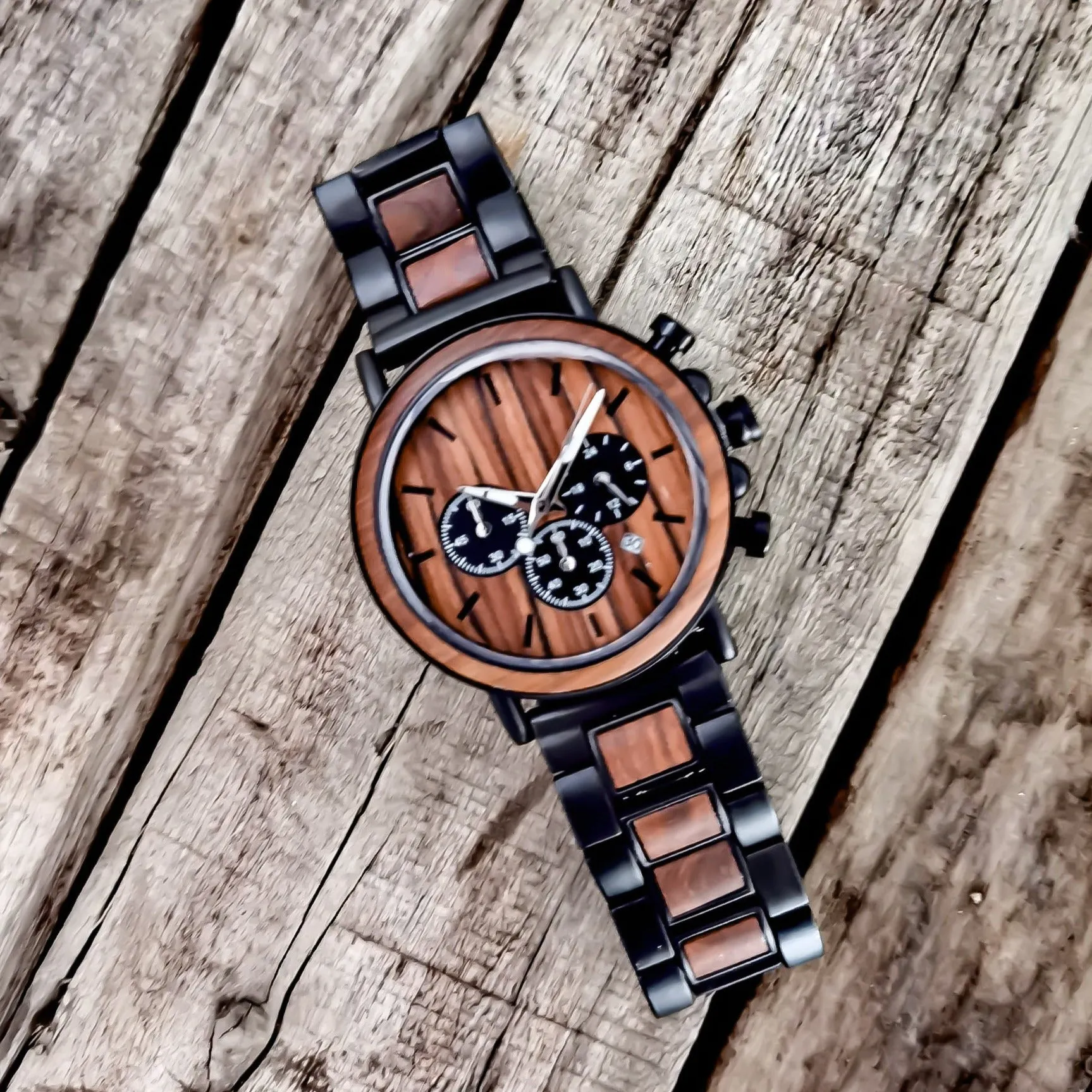 Flash - Black Plated Stainless Steel & Rosewood Watch