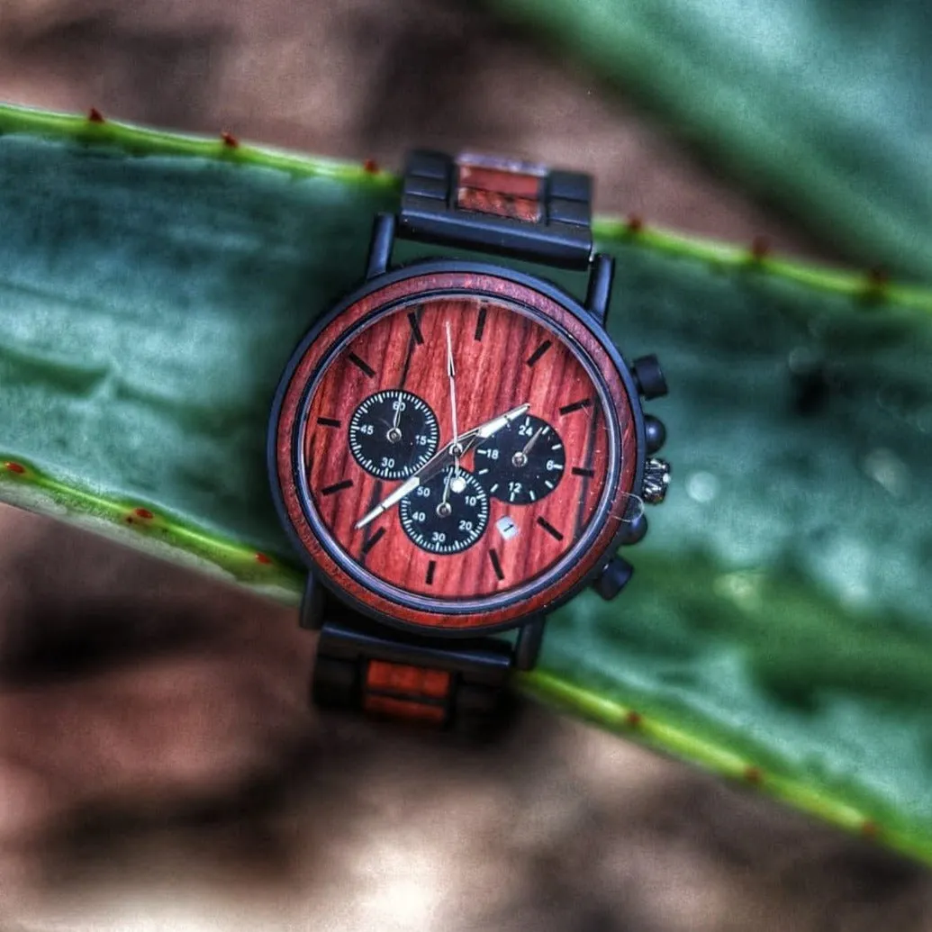 Flash - Black Plated Stainless Steel & Rosewood Watch