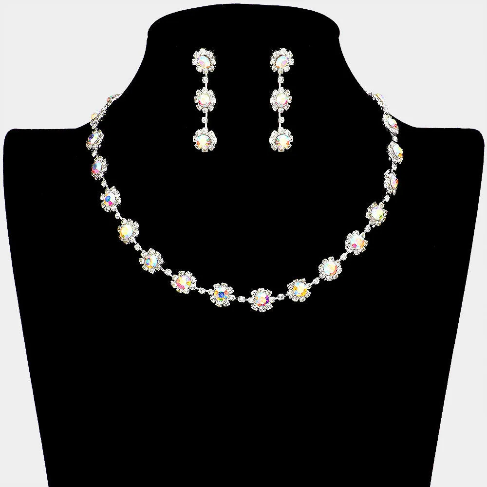 Floral AB Crystal Rhinestone Small Collar Necklace Set | Pageant and Prom Jewelry |  97124