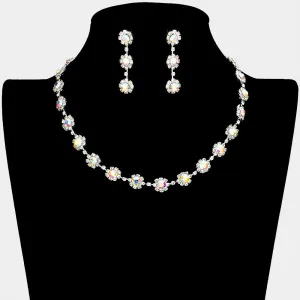 Floral AB Crystal Rhinestone Small Collar Necklace Set | Pageant and Prom Jewelry |  97124