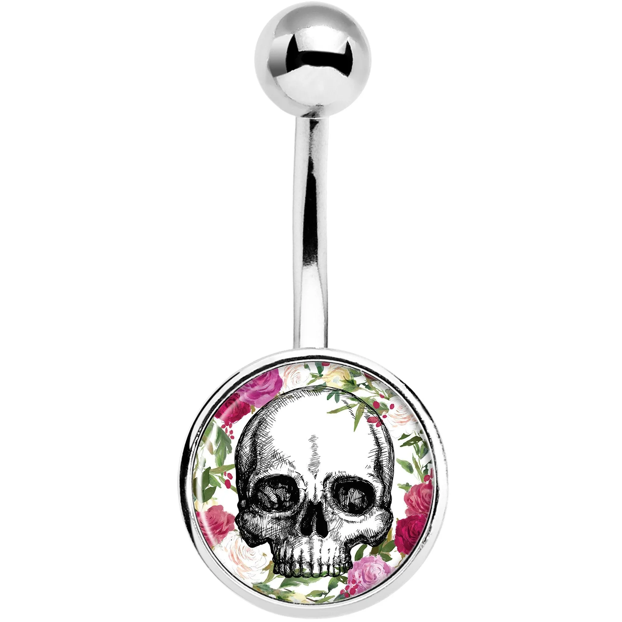 Floral Border Skull Belly Ring