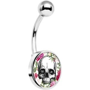 Floral Border Skull Belly Ring