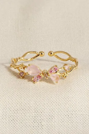 Floral Butterfly Rhinestone Adjustable Ring